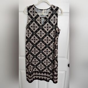 Tacera Black and Cream Patterned Midi Dress